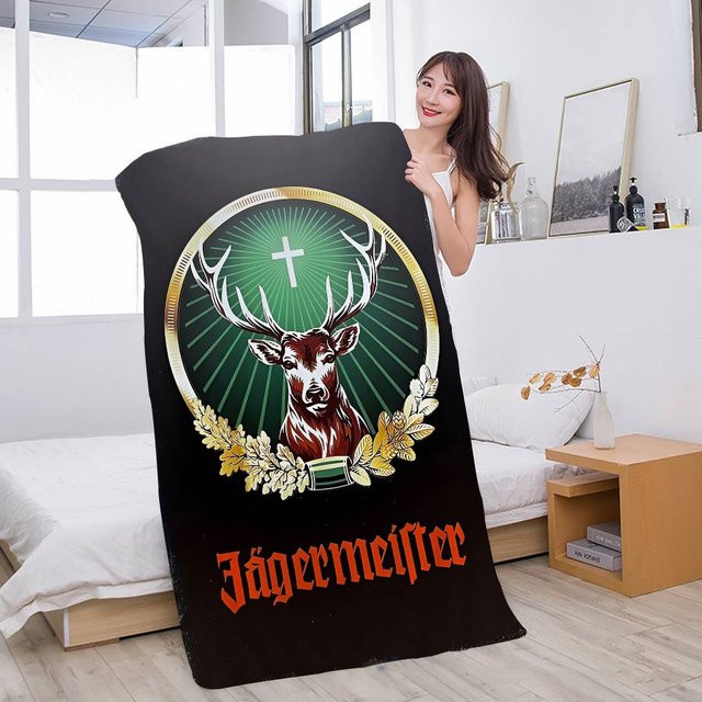 Creative Man Mikrofaser Strandtuch Jagermeister Design, schnelltrocknendes Pooltuch aus Polyester, B: 100 cm, H: 180 cm - Bild 1