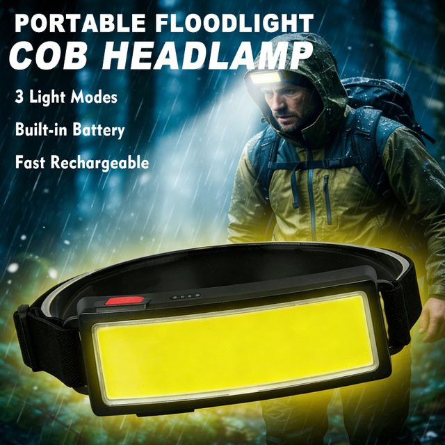 NEWBIRTH COB-LED-Stirnlampe in Schwarz mit 4 Beleuchtungsmodi und wiederaufladbarem Akku - Bild 1