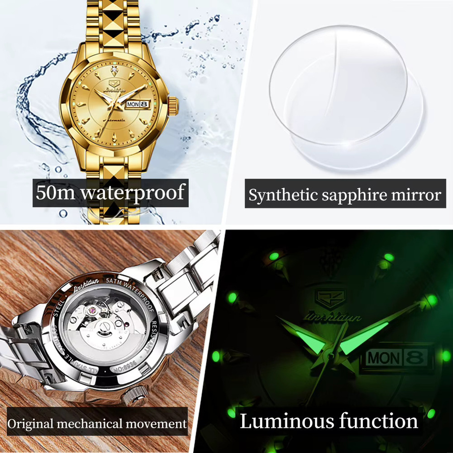 JSDUN Armbanduhr Automatik, Edelstahl, Gold, Damen - Bild 4