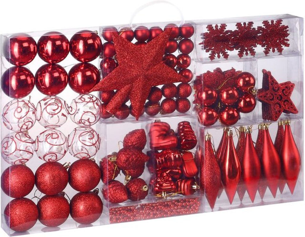 Casaria Weihnachtskugeln in Rot, 102-teiliges Set aus Glas, matt, glänzend und glitzernd - Bild 1