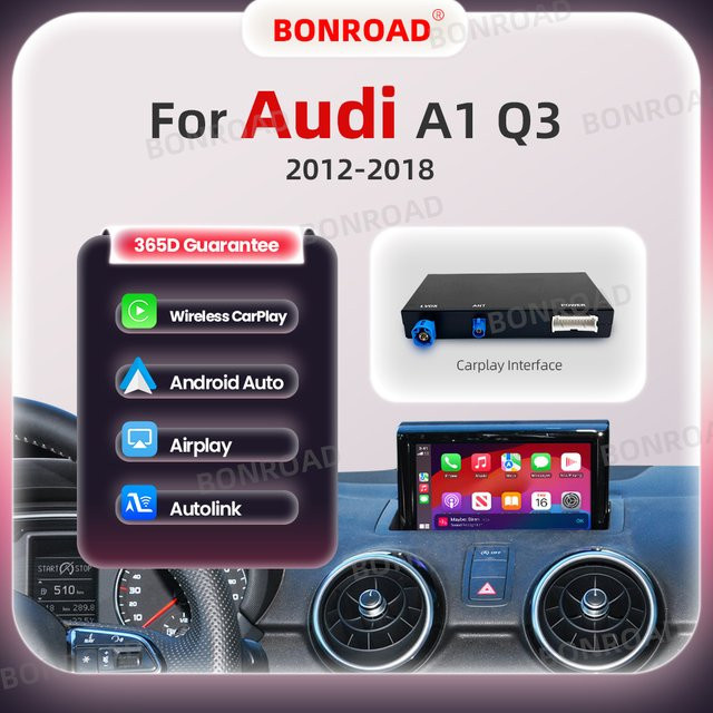 BONROAD Kabelloser CarPlay und Android Auto Interface Adapter für Audi A1 Q3 2012-2018 mit AirPlay Mirror Link in Schwarz - Bild 1
