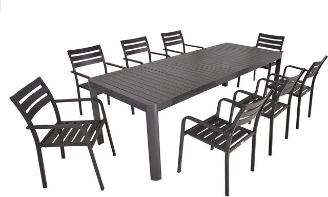 DELUKE Garten-Sitzgruppe ELLA 9-teilig aus Aluminium und Kunststoff in Grau Anthrazit mit ausziehbarem Esstisch - Bild 1