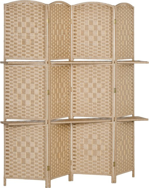 HOMCOM 4-teiliger Raumteiler aus Kiefernholz in Braun mit 2 Regalen und Diamantmuster, B/H: 160 x 170 cm - Bild 1