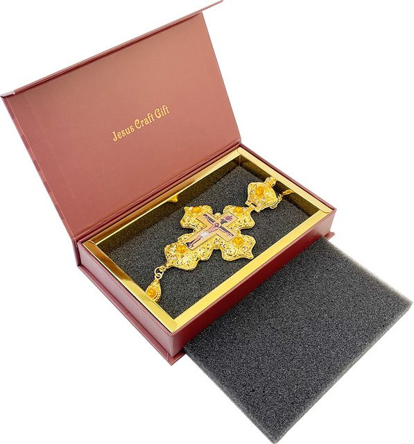 HTISOK Bischofs-Brustkreuz-Halskette, Gold, Kristall, Herren - Bild 1