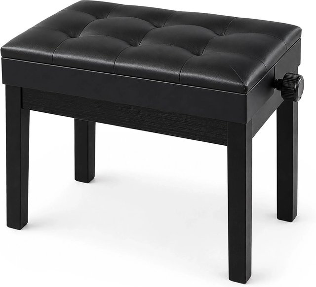Relaxdays Klavierhocker aus Birkenholz mit schwarzem Kunstleder, höhenverstellbar und gepolstert mit Staufach, B/T/H: 55 x 33 x 48 bis 58 cm - Bild 1