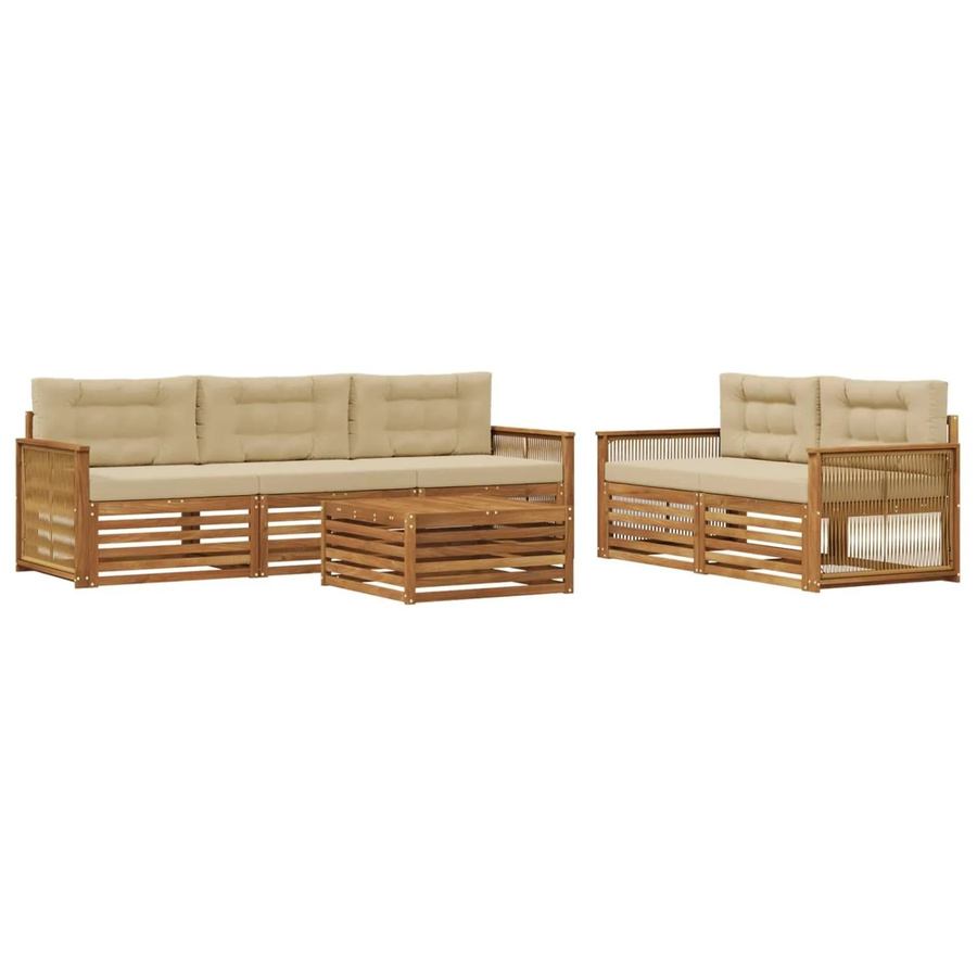 vidaXL Outdoor-Sofagarnitur aus Akazienholz mit 6 Kissen in Natur und Beige - Bild 2