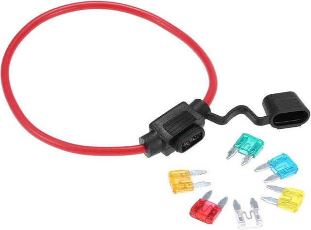Musysh Kfz-Inline-Mini-Flachsicherungshalter 12 V 30 A mit 6 Sicherungen in Schwarz und Multicolour - Bild 1
