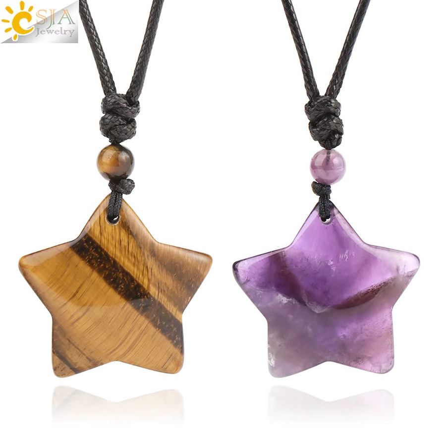 CSJA Jewelry Halskette, Kristall, Tigerauge, Amethyst, Rosenquarz, Schwarz Obsidian, Unisex - Bild 2