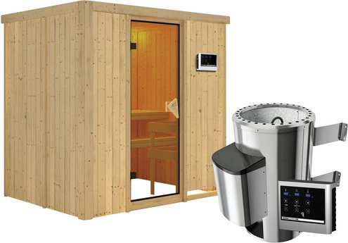 Karibu Sauna Kircholm aus Fichtenholz in Beige inklusive 3.6 kW Saunaofen mit externer Steuerung für 3 Personen B: 198 cm, T: 151 cm, H: 196 cm - Bild 1