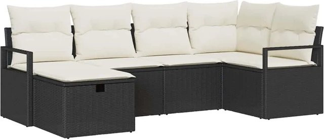 vidaXL L-Shape Sofa Set aus Poly-Rattan mit Kissen und integriertem Stauraum in Schwarz und Beige - Bild 1