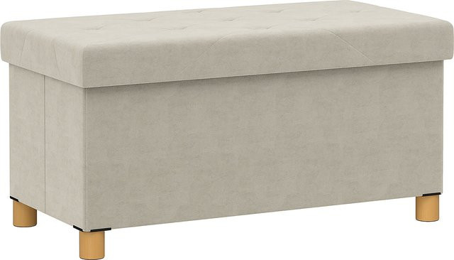 HOMCOM Aufbewahrungs-Pouf als klappbare Aufbewahrungsbank aus Samt in Beige, B/T/H: 76 x 38 x 38 cm - Bild 1