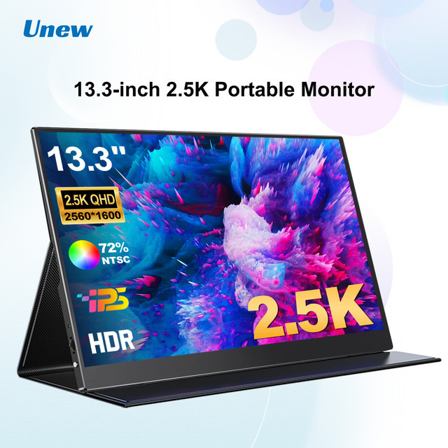Unew Premium tragbarer Monitor 13,3 Zoll in Schwarz mit 2,5K QHD Auflösung, 16:10 Format, USB-C und HDMI für Xbox und Switch - Bild 1