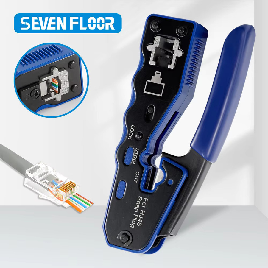 Seven Floor RJ45 Durchgangs-Crimpzange All-in-One Ethernet-Crimper für Cat6 Cat5E in Blau - Bild 2