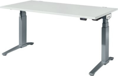 Schäfer Shop Genius ERGOSTYLE S Schreibtisch elektrisch höhenverstellbar, Rechteck, C-Fuß, lichtgrau/anthrazit, B: 160 cm, T: 80 cm, H: 63,5-130,5 cm - Bild 1