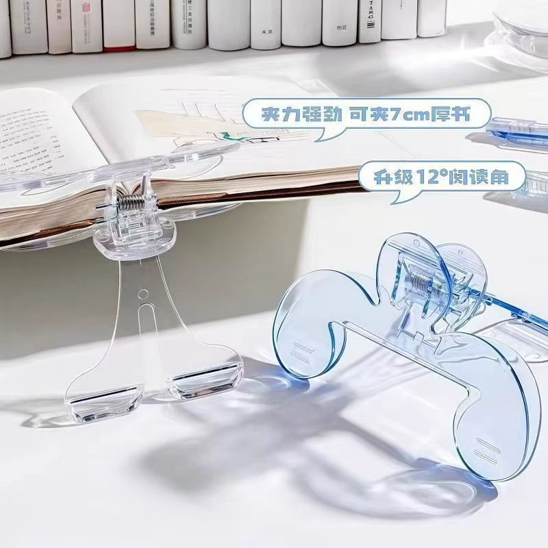 Transparente Kunststoff-Buchclips mit Halterung als Lesehilfe und Büroklammern in Blau und Transparent - Bild 1
