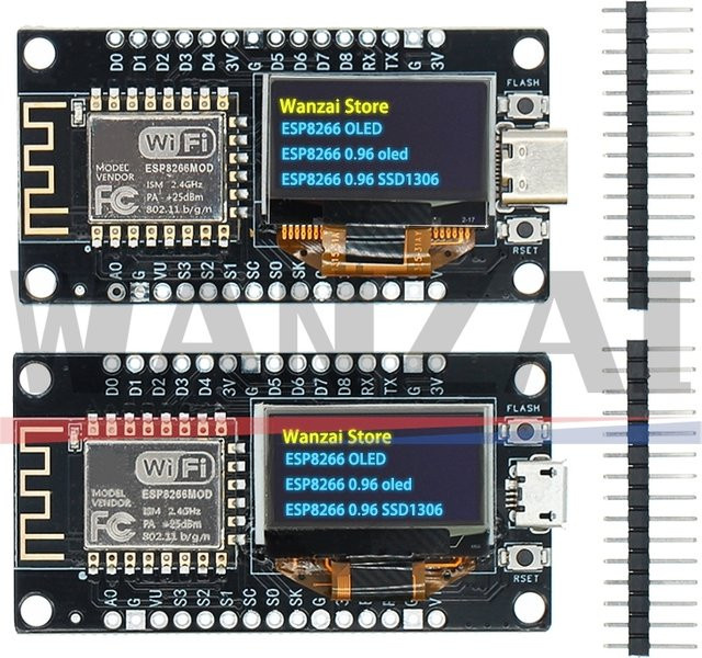 AITEWIN ROBOT NodeMCU ESP8266 Entwicklungsboard mit 0,96 Zoll OLED-Display, ESP-12F WiFi-Modul und USB-C Anschluss in Schwarz - Bild 1