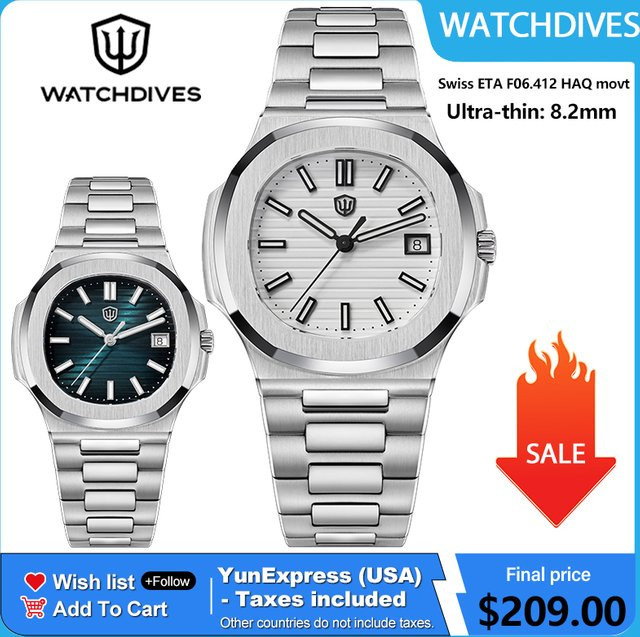 Watchdives Armbanduhr, Quarz, Edelstahl, Blau, Herren - Bild 1