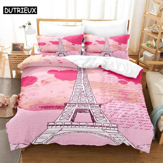 Bettwäsche-Set Binchi Fitness mit Eiffelturm-Motiv in Pink, 3D Digitaldruck, B/H: 135 x 200 cm - Bild 1