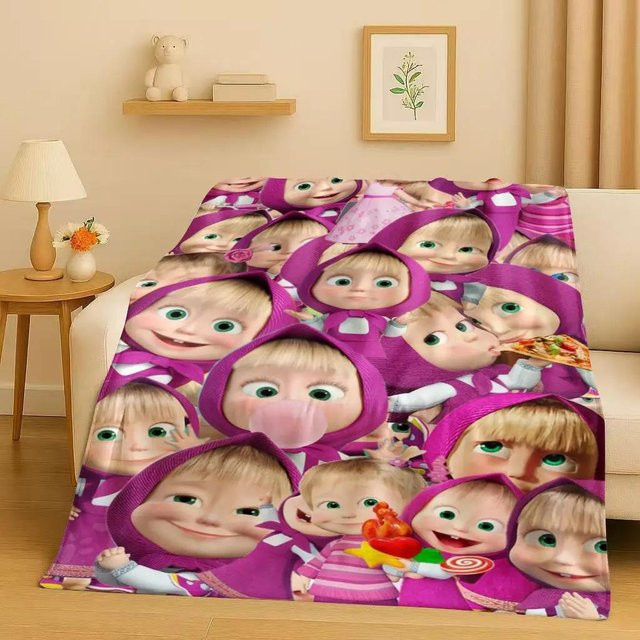 Mascha und der Bär Flanelldecke Cartoon Plüschdecke für Kinder, Farbe: Lila, B/B/H: 100 x 150 cm - Bild 1