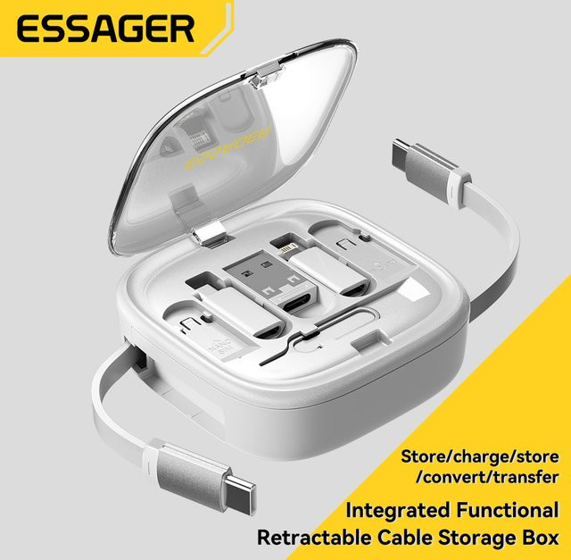 Essager 60W Schnellladegerät mit USB-C zu Type-C und Micro-USB Kabeln sowie praktischer Aufbewahrungsbox und Telefonhalter - Bild 1