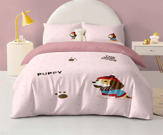 Flylo Bettwäsche-Set mit Dackel-Motiv für Kinder, 2-teilig, Pink, B/H: 90 x 200 cm - Bild 1