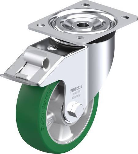 Blickle Lenkrolle L-ALST 150K-FI mit Feststeller in Silber und Grün, Rad-Durchmesser: 150 mm, Tragfähigkeit: 400 kg - Bild 1