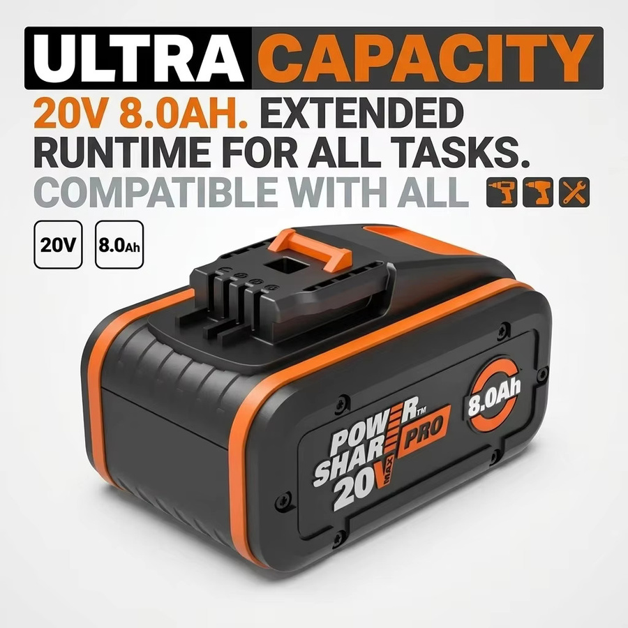 Worx Ersatz Akku 20V 8000mAh Lithium-Ionen für Elektrowerkzeuge WA3551 WA3551.1 WA3553 WA3641 WX373 - Bild 5