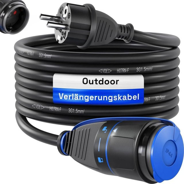 hb-digital Strom Verlängerungskabel für Außenbereich H07RN-F IP44 Schwarz 50 m - Bild 1