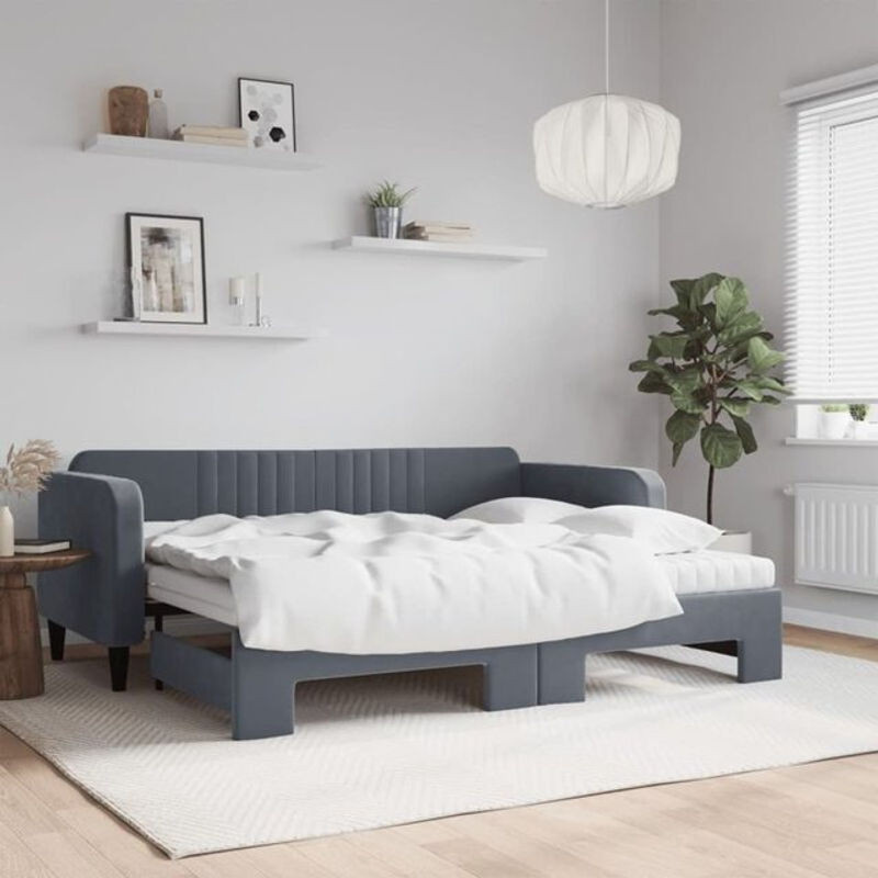 Ausziehbares Funktionsbett Vidaxl aus Samt in Anthrazit mit Matratze B/T/H: 90 x 200 cm - Bild 1