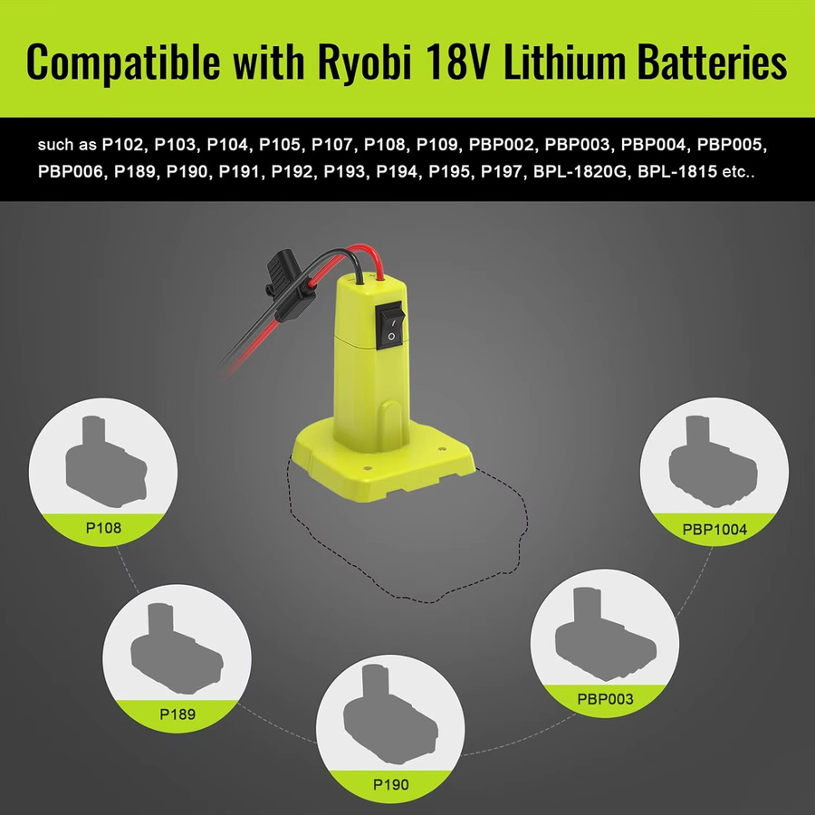 Ryobi Power Wheel Adapter, Batterie-Umrüstsatz mit Sicherungen und Anschlüssen - Bild 3