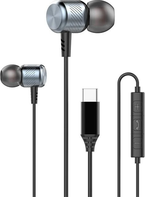 EARDECO In-Ear Bass-Kopfhörer mit Kabel und Mikrofon, Stereo-Gaming-Ohrhörer mit Rauschunterdrückung, 3,5 mm Klinkenanschluss, Schwarz/Silber - Bild 1