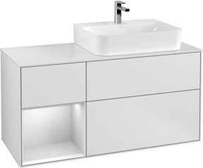 Villeroy & Boch Finion Waschtischunterschrank mit Abdeckplatte und Regal links in Weiß lackiert, Breite: 120 cm, Tiefe: 50,1 cm, Höhe: 50,1 cm - Bild 1