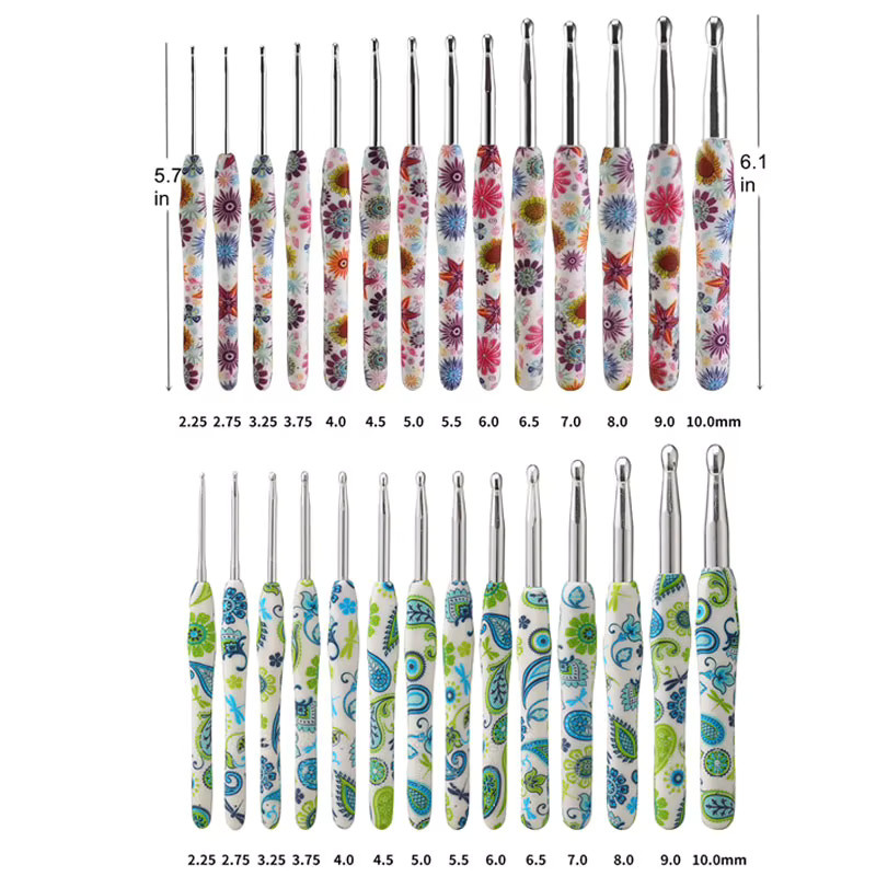 Ergonomische Häkelnadel mit Gummigriff für DIY-Bekleidung, Set von 2,25 bis 10 mm, Mehrfarbig - Bild 2