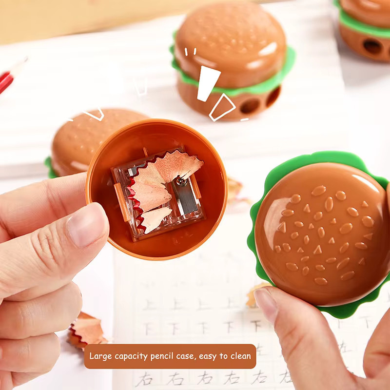 CHENJ Cartoon Hamburger Bleistiftspitzer mit Doppelöffnung in Multicolor für Schüler und Studenten - Bild 2