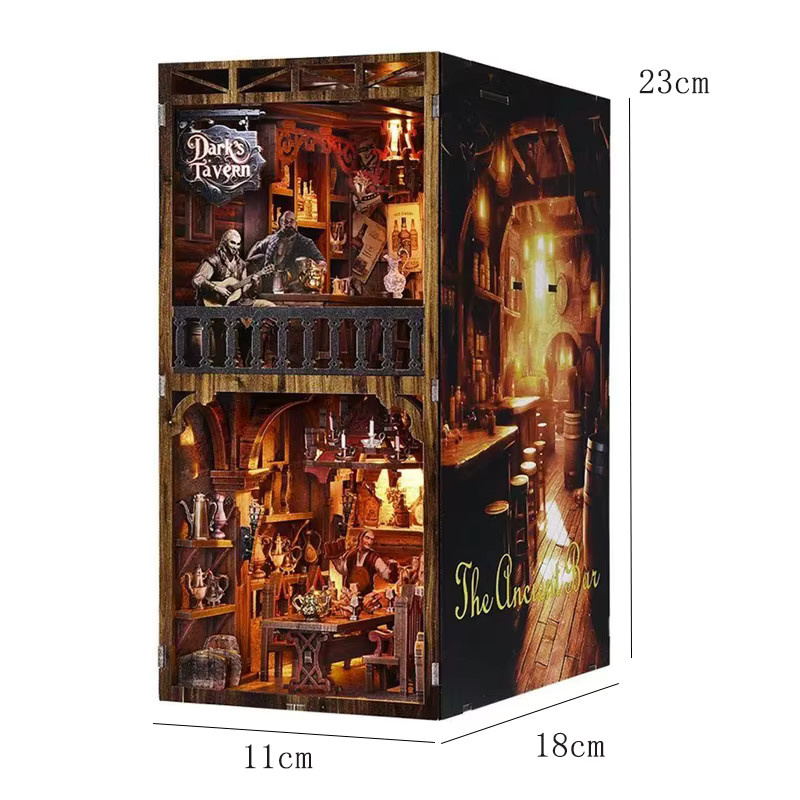 DIY Buch Nook Kit zuuton Holz 3D Puzzle Modellbau Bücherregal Buchstütze mit LED-Licht Multicolor - Bild 3