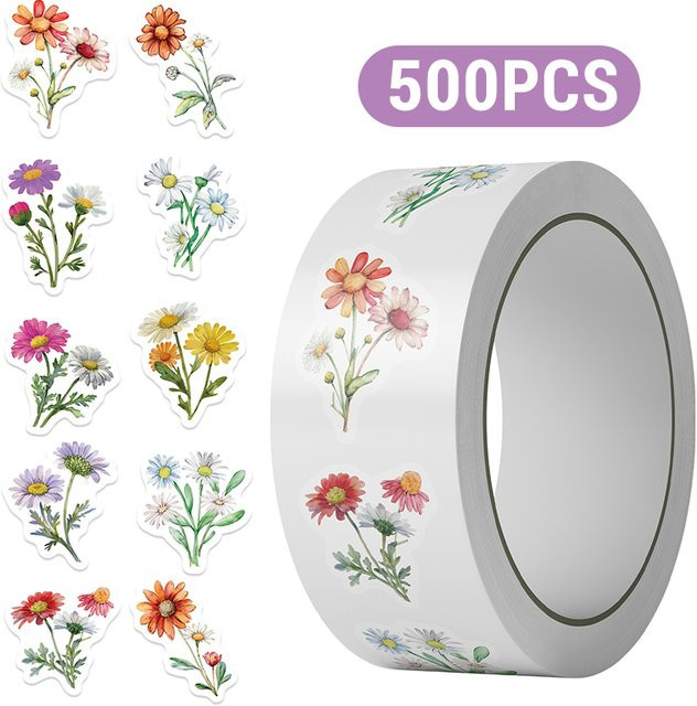 500 Stück Gänseblümchen-Aufkleber in Multicolour als dekorative Blumen-Rollenaufkleber für Scrapbooking und Wasserflaschen - Bild 1