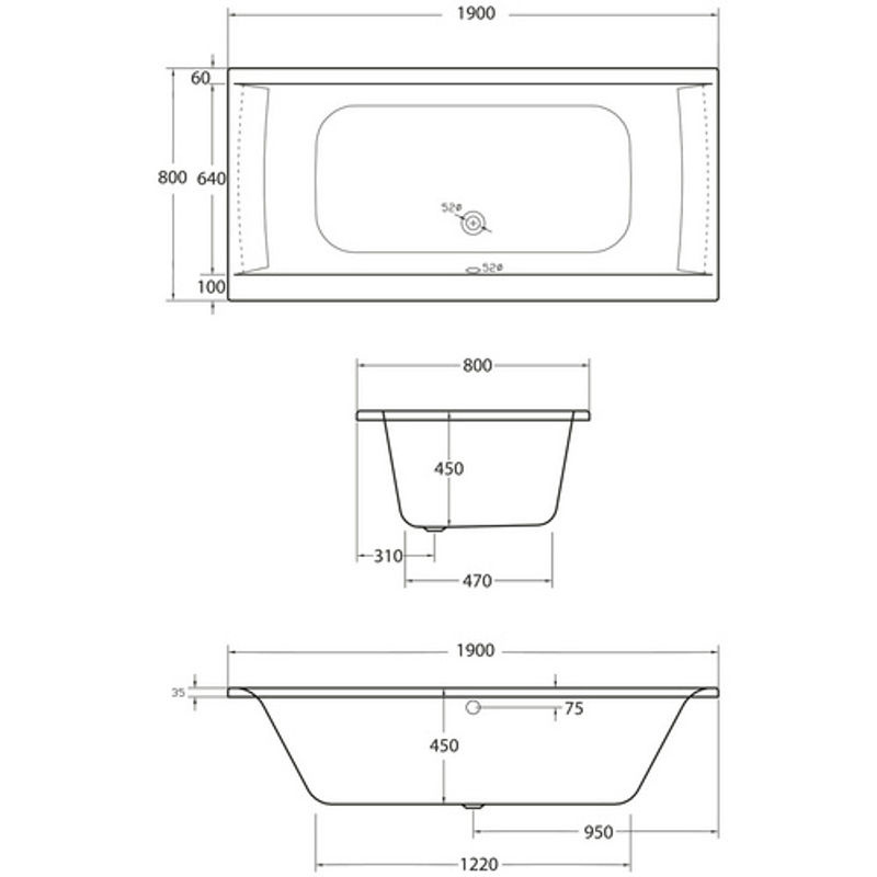 OTTOFOND Badewanne Rosa rechteckig Weiß B/H/L: 80 x 45 x 190 cm - Bild 2