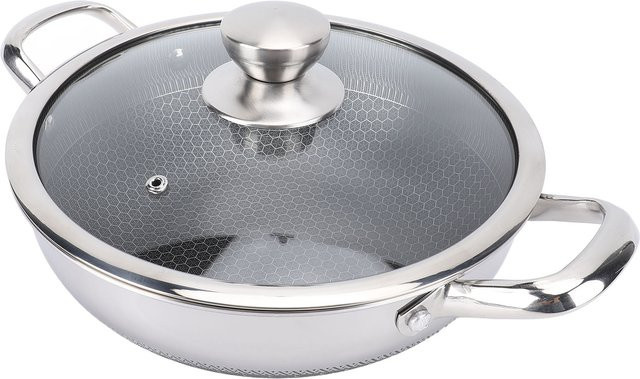 Qiilu Antihaftbeschichtete Bratpfanne aus Edelstahl 316 mit Deckel, Silber, spülmaschinenfest und induktionsgeeignet - Bild 1