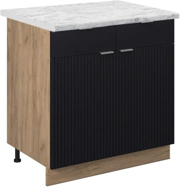 Vicco Küchenunterschrank Fame-Line Eiche Schwarz Gestreift mit Arbeitsplatte Marmor-Weiß Breite: 80 cm, Tiefe: 60 cm, Höhe: 82 cm - Bild 2