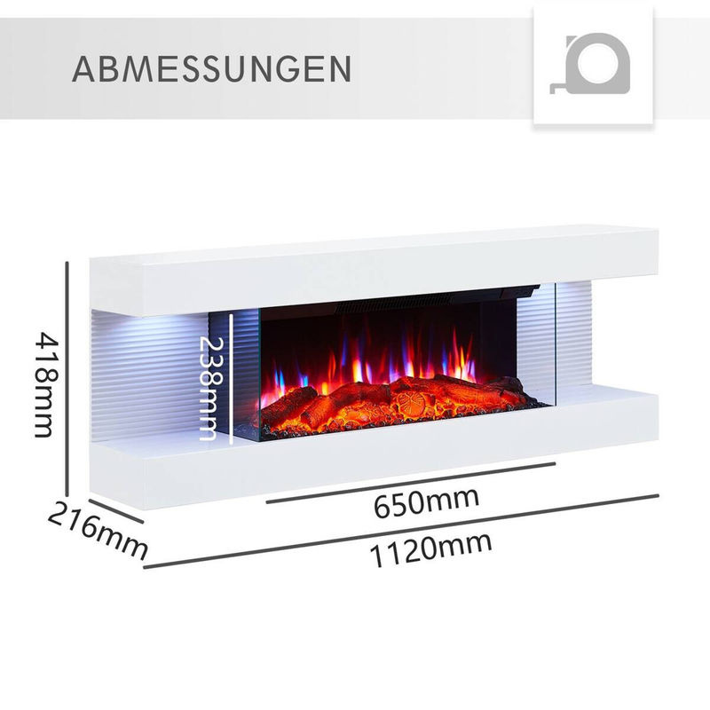 BALDERIA Elektrokamin Lumina Wandkamin mit 1800 W Heizung in Weiß aus Metall B/H/T: 112 x 41,8 x 21,6 cm - Bild 2