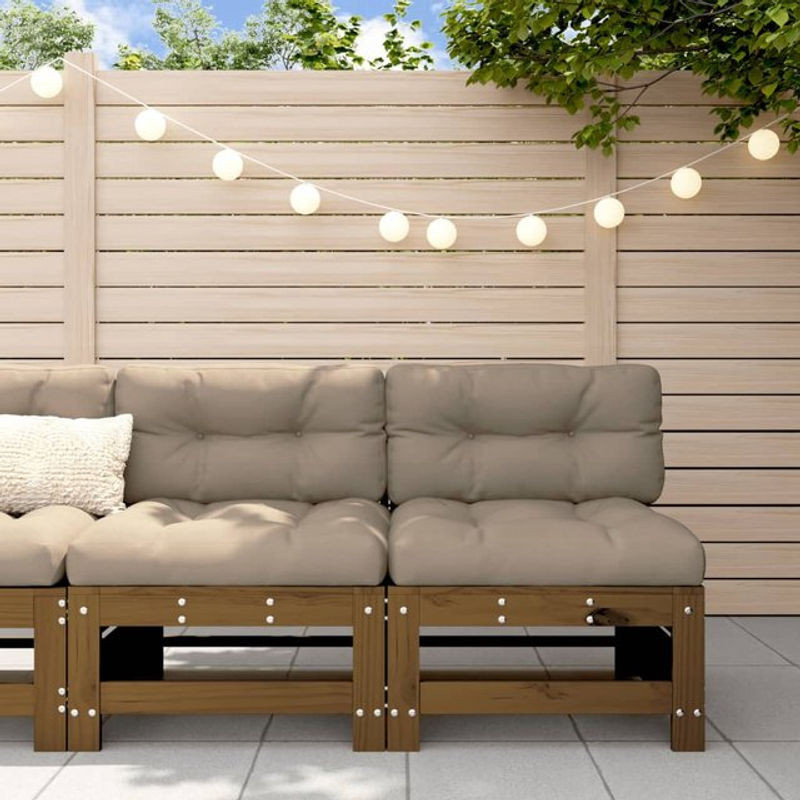 vidaxl Modulsofa Set aus 2 Mittelsofas mit Kissen aus Kiefer Massivholz in Braun im Landhausstil - Bild 1