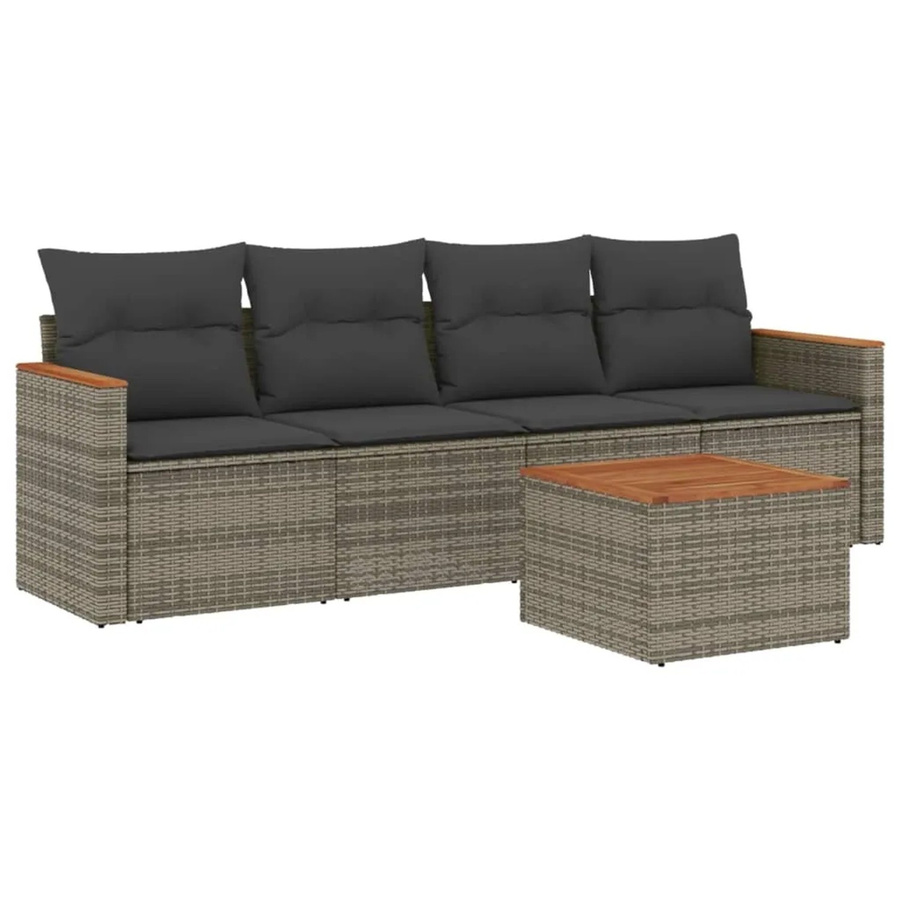 vidaXL 5-teilige Garten-Sofagarnitur aus grauem Poly-Rattan mit Kissen und Tisch - Bild 2