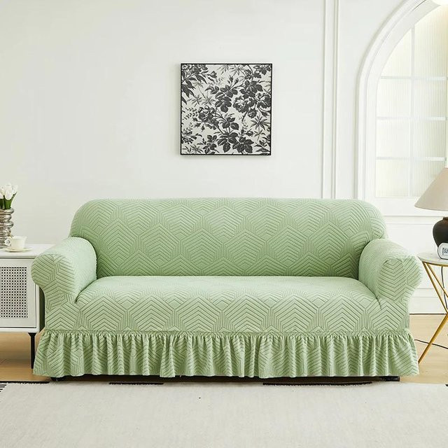 Jacquard Sofabezug mit Schößchen Splash für 1-Sitzer Couch mit Armlehnen in Grün - Bild 1