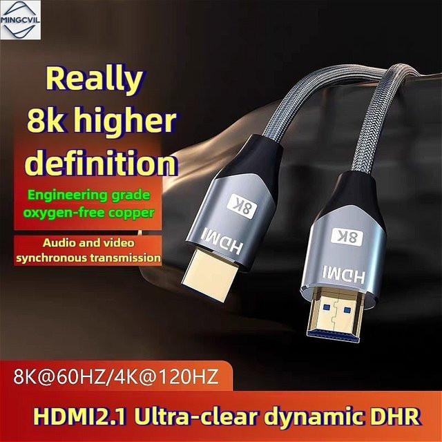 MINGCVIL HDMI 2.1 Kabel mit 48Gbps für 8K 60Hz und 4K 120Hz, HDR und 3D-Video, Schwarz - Bild 1