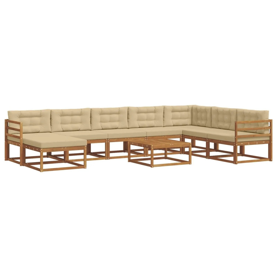 vidaXL 9-teilige Outdoor-Sofagarnitur aus Akazienholz mit Kissen in Natur und Beige - Bild 2