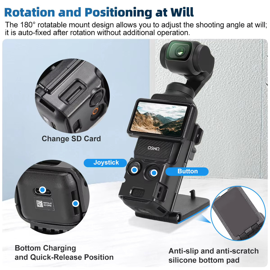 FONKEN Magnetischer Halterungsständer mit 180-Grad-Winkel für DJI Osmo Pocket 3 und Batteriegriff, Schwarz - Bild 5