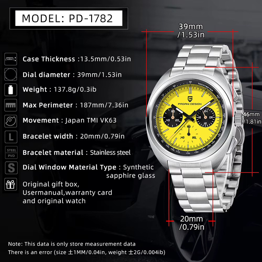 Pagani Design Chronograph, Quarz, Edelstahl, Gelb, Herren - Bild 5