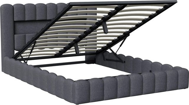 PXloue Polsterbett mit hydraulischem Stauraum und USB-Ladeport in Grau, B/T/H: 160 x 200 x 96 cm - Bild 1