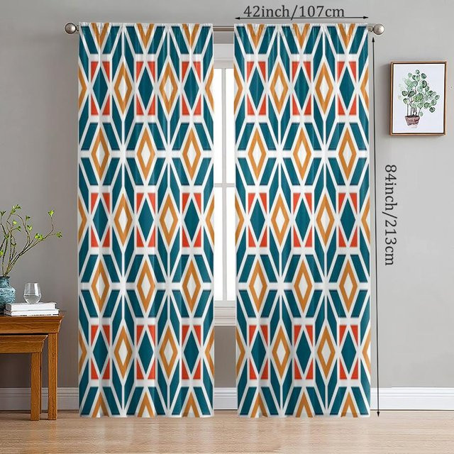 Yiran Furniture Karo-Vorhang mit Rautenmuster in Blau, halbtransparent, B: 35 cm, H: 100 cm - Bild 1