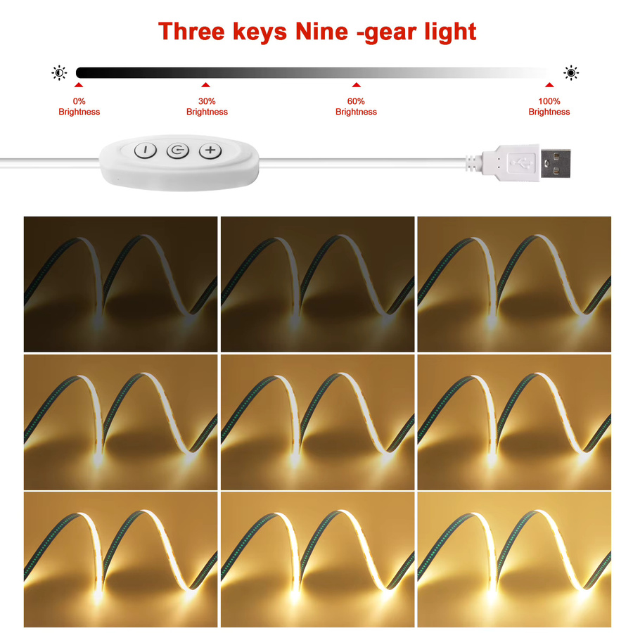 GAHADA COB LED-Streifenlicht mit USB-Anschluss, dimmbar, Warmweiß, 5V - Bild 2